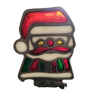 Vintage Interpur Cast Iron Stained Glass Christmas Santa Claus Candle Holder